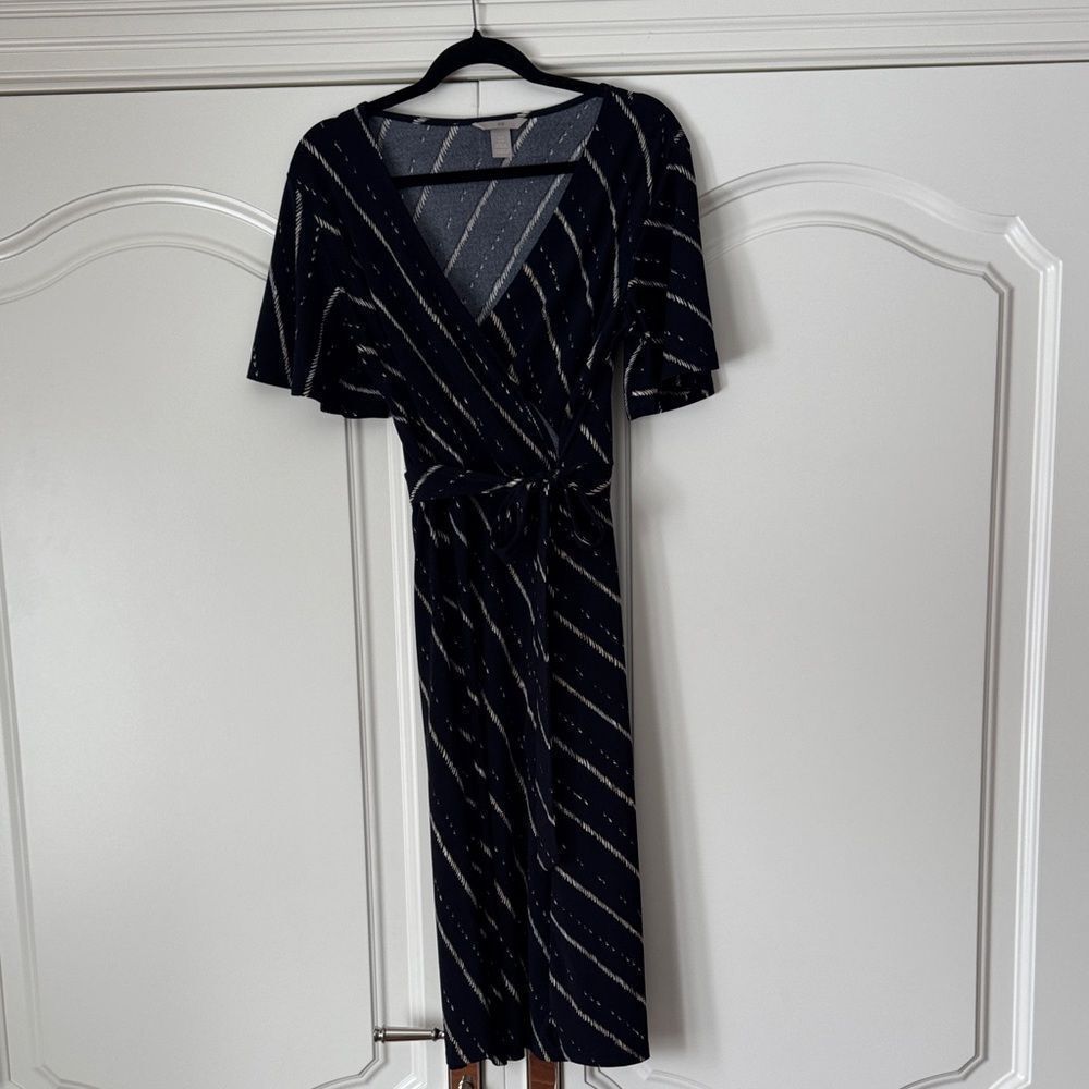 H&M Navy and White Striped Midi Dress